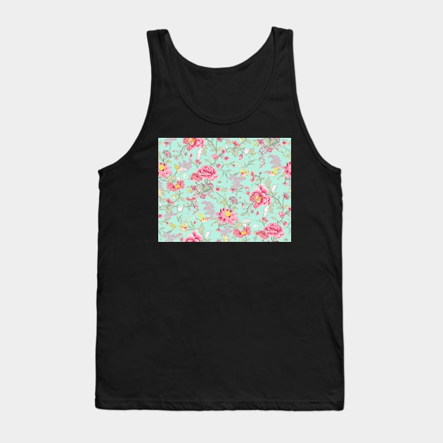 Bright Turquoise Oriental Florals Tank Top by greenoriginals